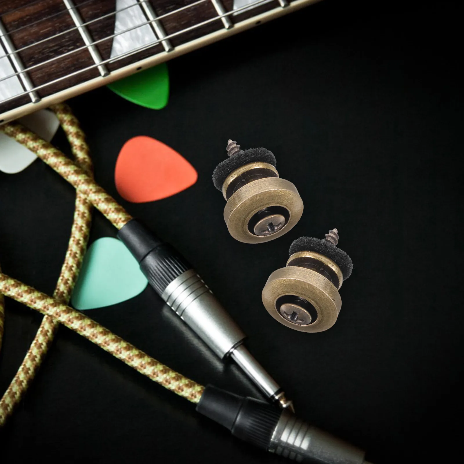 2 Stück Gitarrengurtschlösser aus Metall, Sicherheitsgurtknöpfe, Bronze, Schwarz, für E-Gitarre, Akustikgitarre, Folk-Gitarre, Ersatz, einfache Installation – Detail 6
