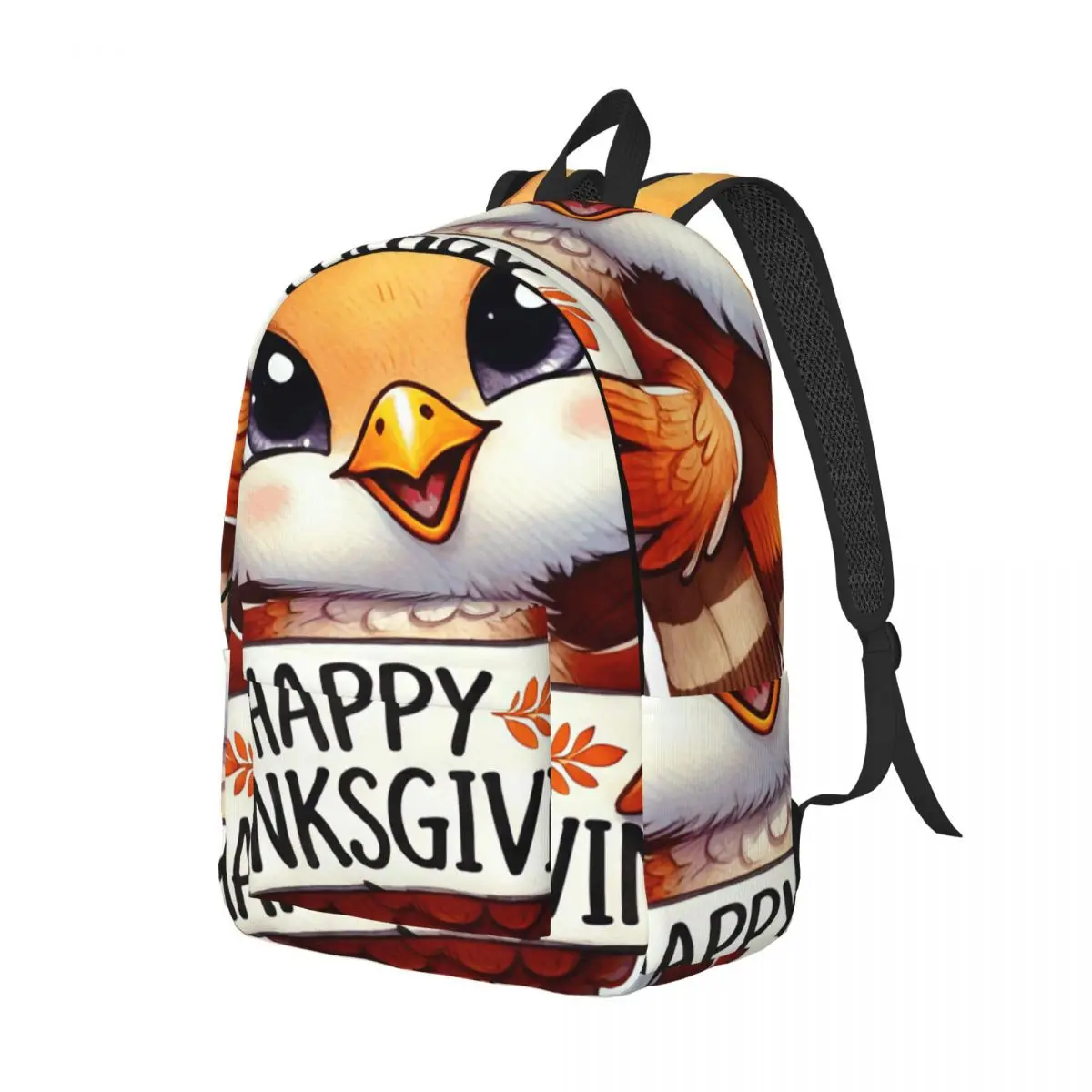 School Backpack Center Turkey Happy Thanksgiving Banner Cute Kawaii Thanksgiving Orange Daypack for College Class Weekend Gift