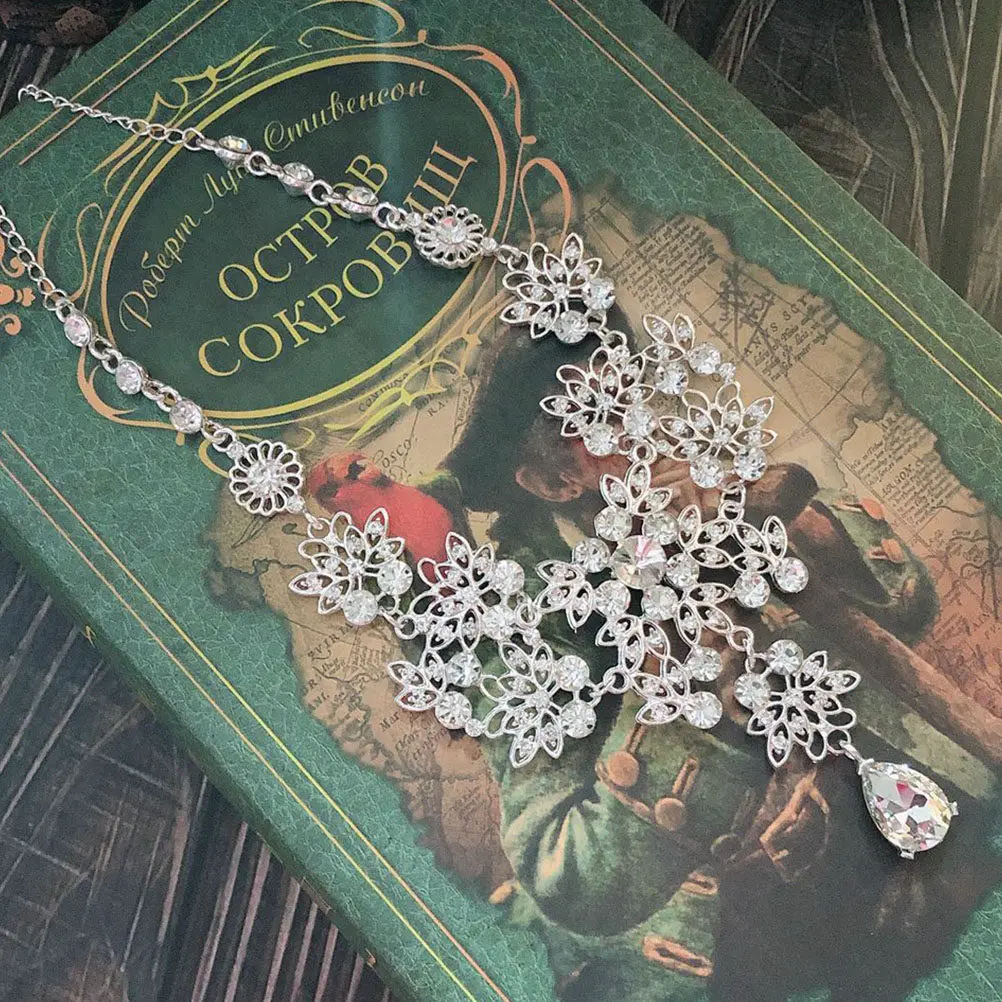 

1Set Bridal Crown Necklace Earrings Set Elegant Wedding Jewelry for Bride Engagement Birthday Banquet Accessories