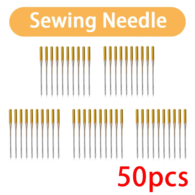 

50pcs Household Sewing Machine Needle Regular Ball Point Size 90/14 Gold Steel Wool Stitching 39mm Home DIY Sewing Needles