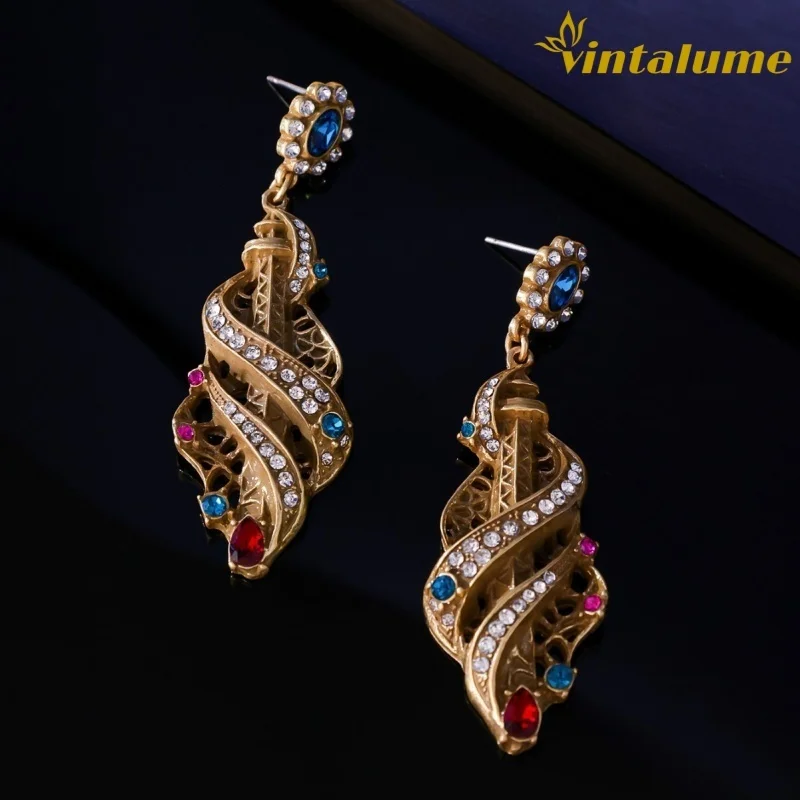 

Серьги-подвески Vintalume с кубическим цирконием в виде спиральной башни, винтажные модные украшения для женщин, изысканные серьги в придворном стиле, большие серьги