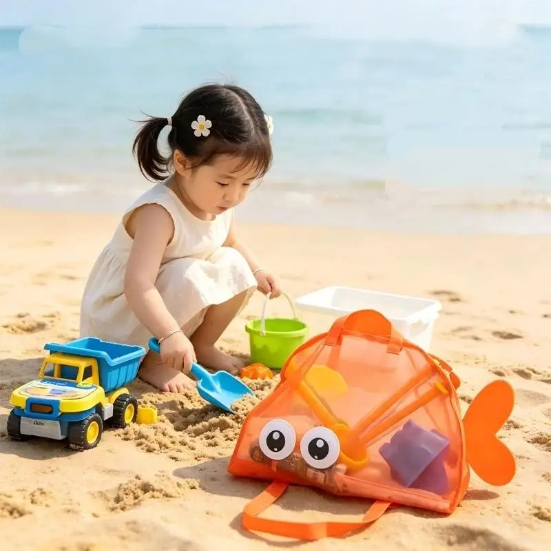 Cute Large Capacity Storage Bag Portable Foldable Mesh Sand Digging Toy Organizer Pouch For Beach Travel Outdoor Sports