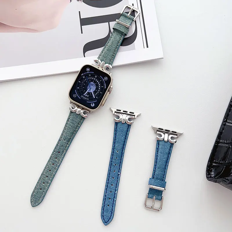 Correa For iWatch Series 9 7 6 SE 5 4 Nylon Denim Star Band for Apple Watch S8 Ultra 2 49mm 45mm 41mm D-shaped metal buckle Band