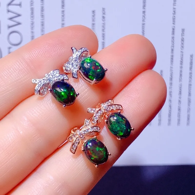 

925 Sterling Silver Natural Opal Earrings Women's Earrings Super Shiny Luxury Atmospheric Banquet Essential Jewelry