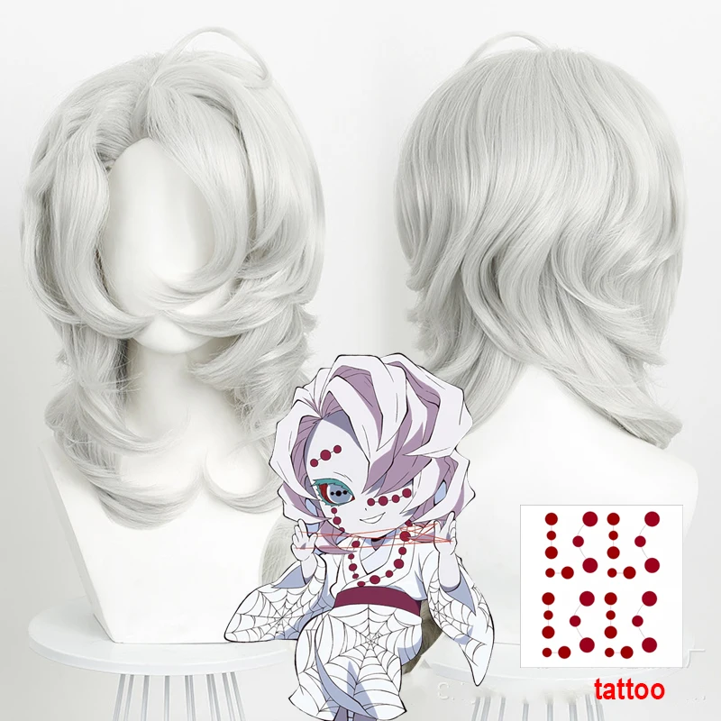 

Demon Rui Cosplay Wig Cosplay Anime Spider Rui Silver White Short Curly Hair Cosplay Wig Heat Resistant Synthetic Hair + Wig Cap