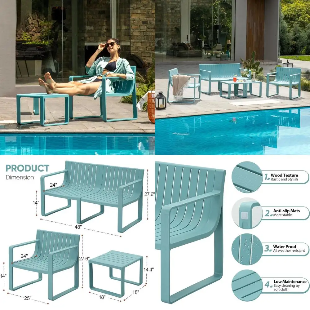 

4-Piece Outdoor Patio Furniture Set: Table and Chairs for Balcony, Garden, and Poolside