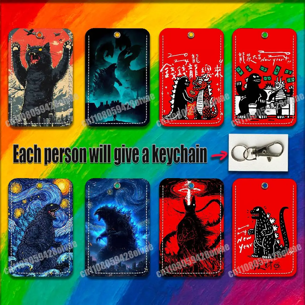 

Dragon G-GodzillaS Dinosaur Monster Cat For ID Clips Credit Bank Bag Bus Meal Card Holder Cover Pocket Ornament Keychain