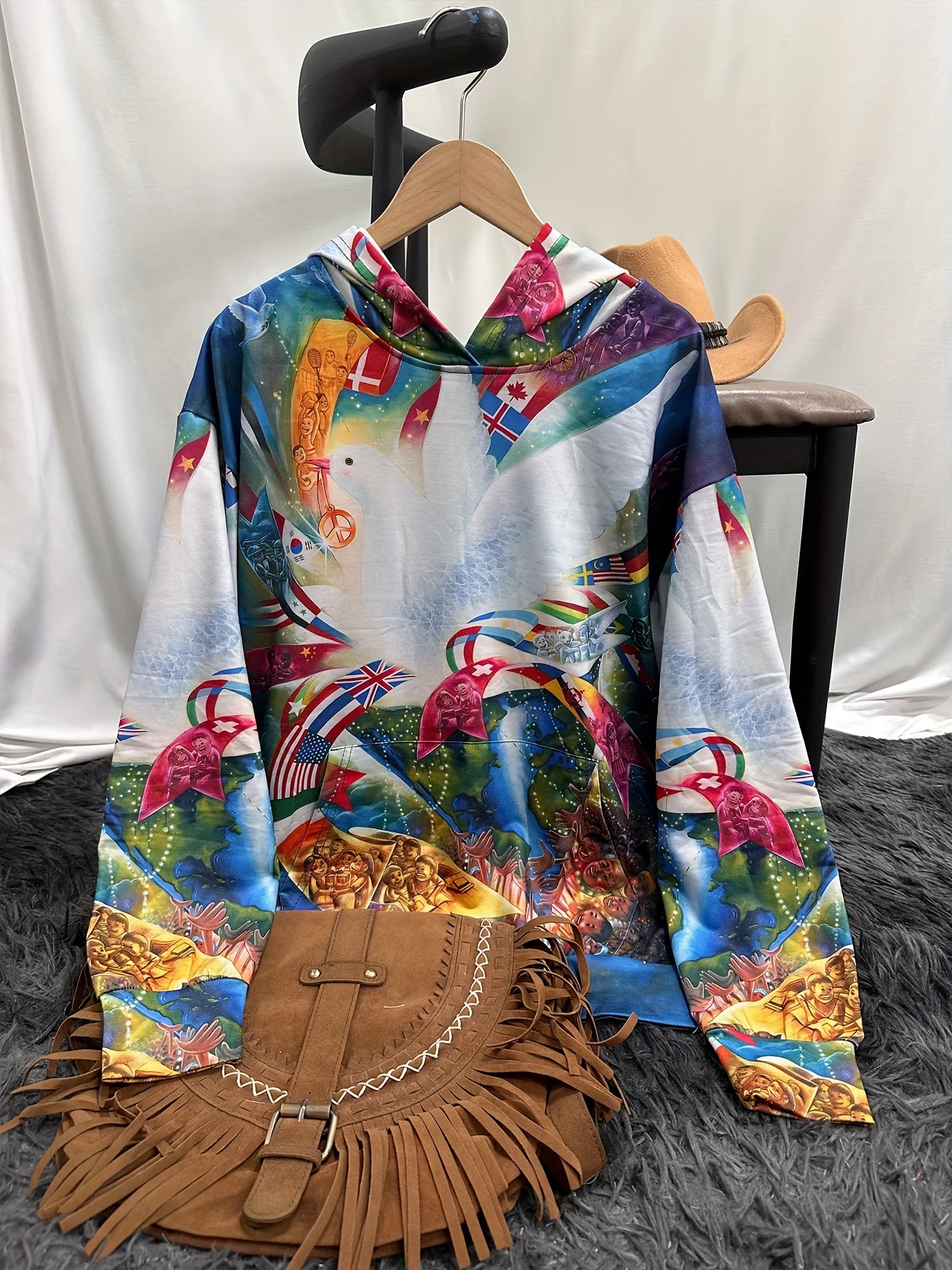 Feminino ocidental étnico impressão pulôver com capuz casual retro impressão moletom com capuz roupas femininas topos