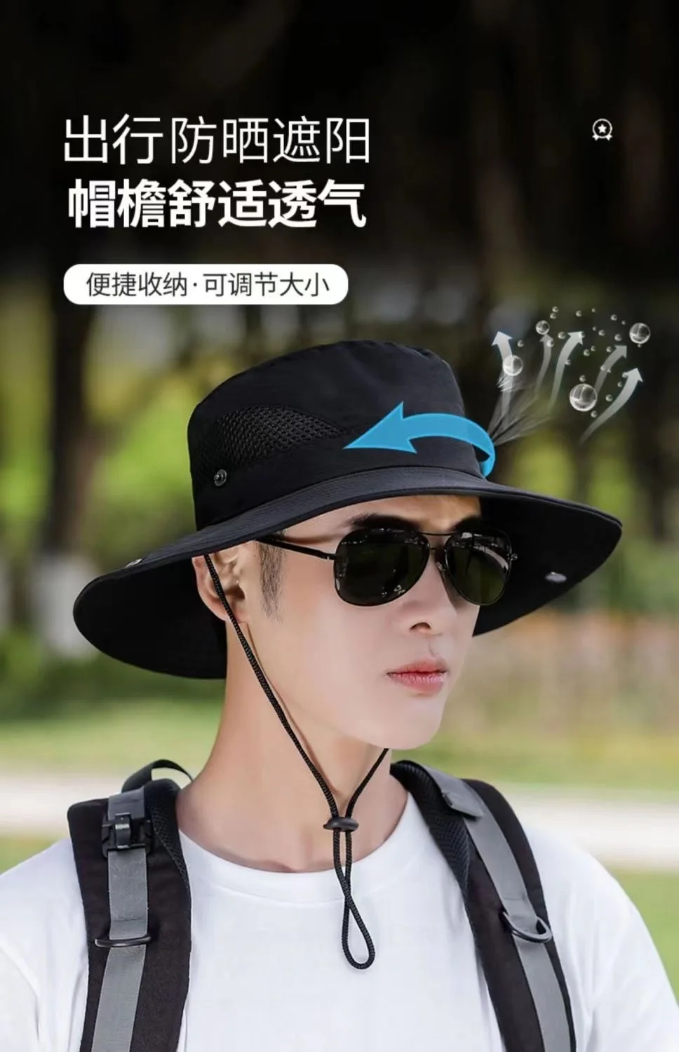 قبعة واقية من الشمس، قبعة شبكية كبيرة قابلة للتنفس في الهواء الطلق، قبعة صيد للحماية من الشمس، قبعة قبة كاجوال على طراز الدنيم