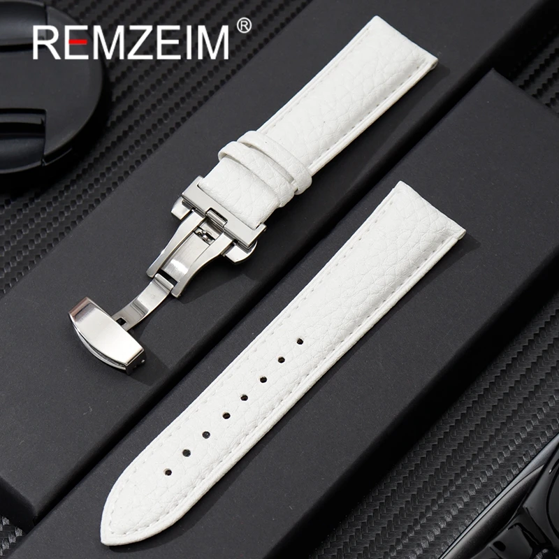 Litschi-Maserungsarmband, 18/20/22 mm, Uhrenzubehör, echtes weiches Leder-Armbanduhrarmband mit Schmetterlingsschnalle – Detail 11
