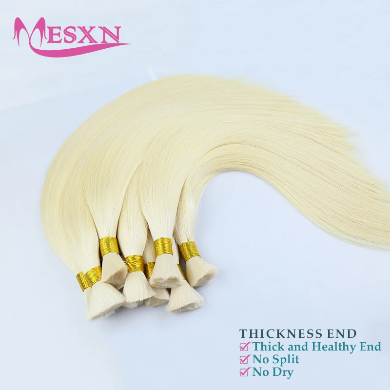 MESXN-Bulk extensões de cabelo humano para mulheres, 100% cabelo natural, cabelo loiro, preto, marrom, 613 cores, alta qualidade, salão