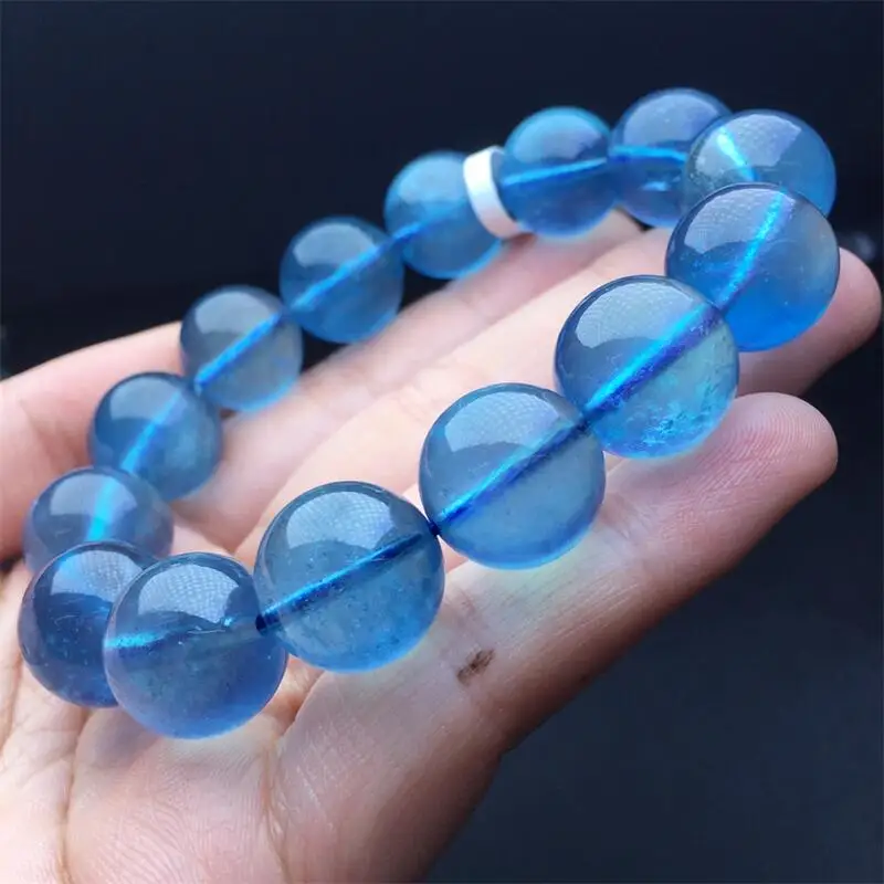 16MM Natural Devil Aquamarine Bracelet Women Men Handmade Stretch Rope Bracelet Luxury Jewelry Energy Healing Gift 1PCS