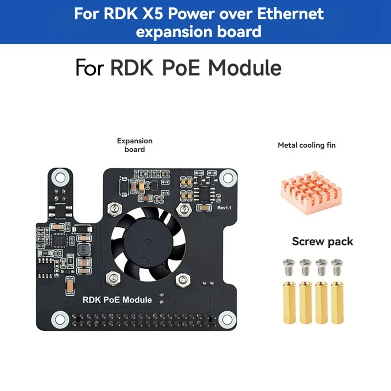 For RDK X5 PoE HAT with Fan+Heatsink for D-Robotics RDK X5 Motherboard IEEE 802.3af/At Expansion Board-A32R