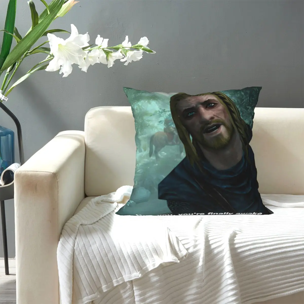 Hey You You'Re Finally Awake Skyrim Square Pillowcase Pillow Cover Cushion Decor Comfort Throw Pillow for Home Bedroom