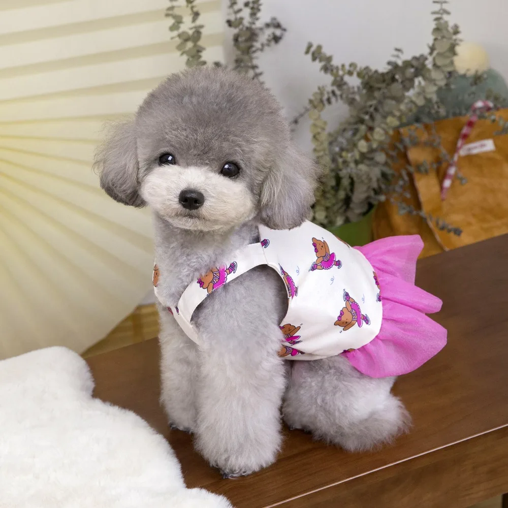 

Creative Cute Pet Halter Mesh Dress Soft Rabbit Bear Print Dog Princess Skirt Breathable Comfortable Pet Clothes Spring Summer
