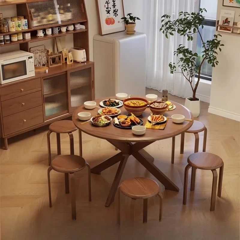 

Solid wood folding round table Small apartment dining Household dining New Chinese dining Round