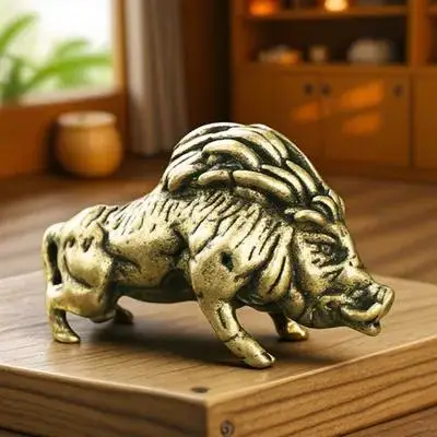 Pure Copper Wild Pig Ornament Handcrafted Sculpture Smooth Rounded Edges Safe Home Office Desktop Decor Creative Animal Shape
