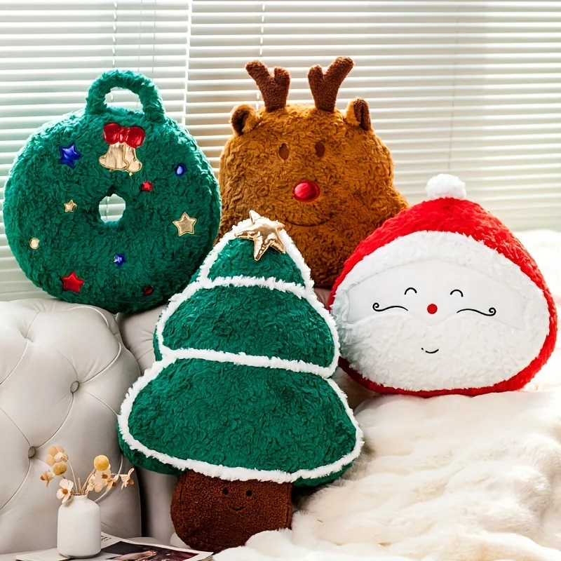 Santa Claus Christmas Tree Plush Pillow - Hand Washable, Soft Knitted Fabric, Suitable For All Seasons Sofa And Home Decoration