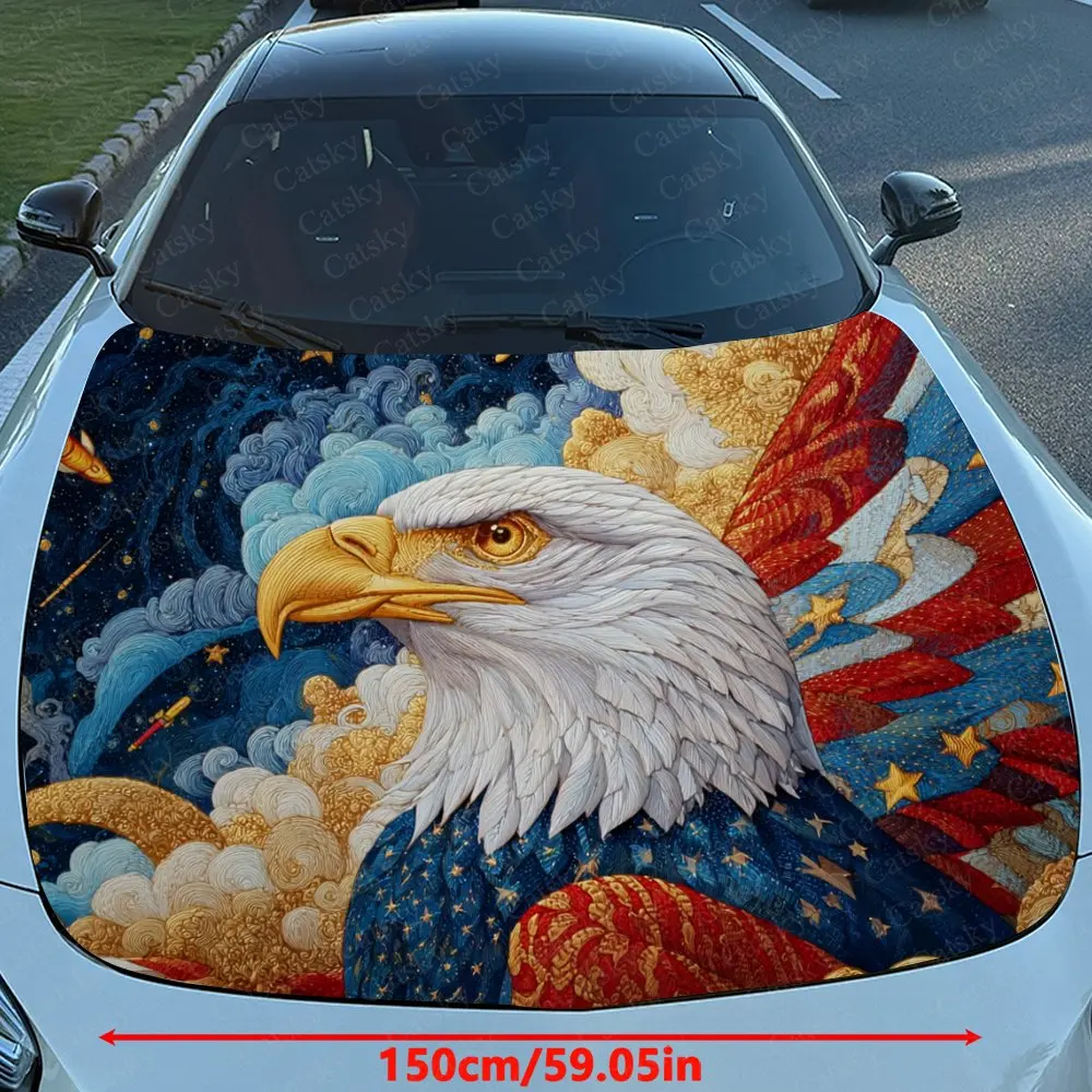 Star Spangled Banner Eagle Car Hood Sticker, Premium Vinyl Sticker For Automotive Exterior Customization, Durable PVC Vinyl Wrap