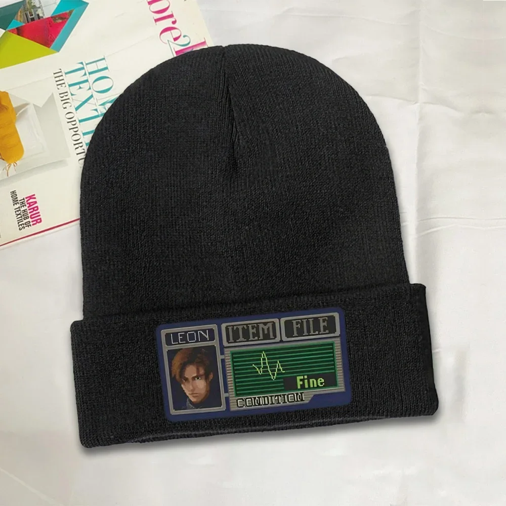 1pc Leon Kennedy Pixel Art Bonnet Hats Umbrella Residented Evils 4 Game Knitting Hat Men Women Elastic Beanie Hats Autumn Gym Ca