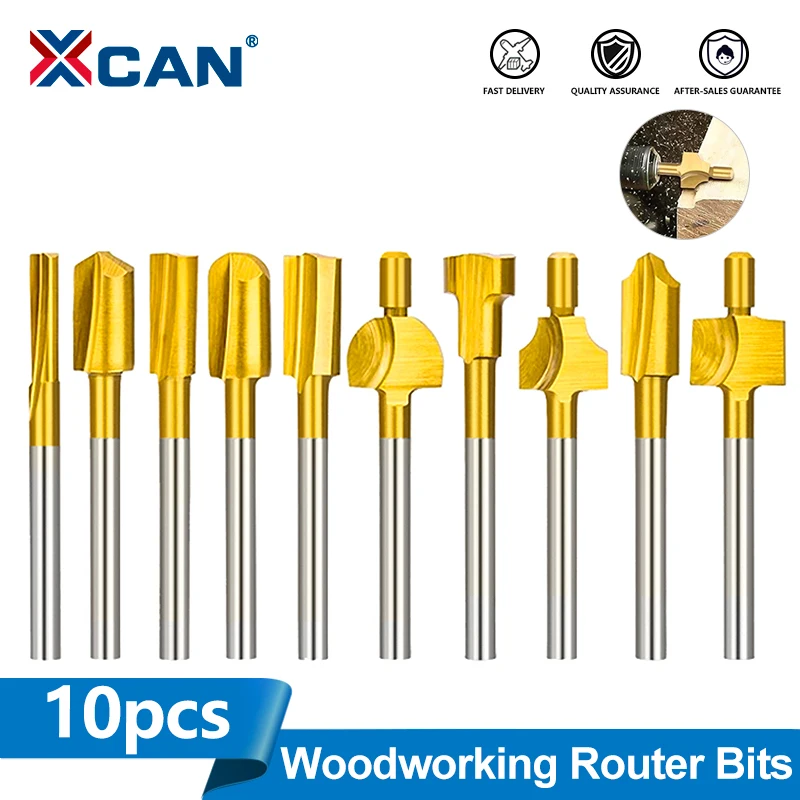 XCAN 10pcs Woodworking Router Bits HSS Milling Cuuter 3mm Shank Carbide Engraving Bits for Dremel Rotary Tools DIY Wood Trimming