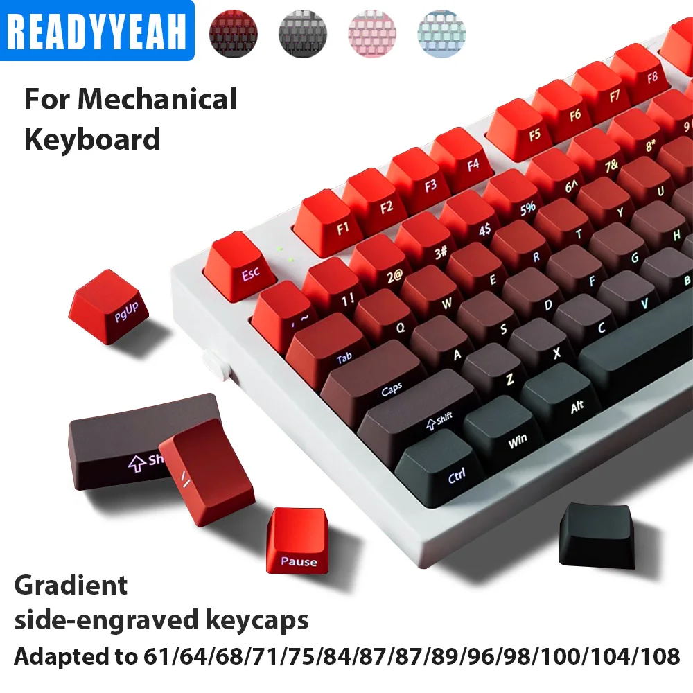 

124 Keys Side Engraved Keycaps PBT Gradient High Translucent Keyboard Keycaps For 61 68 84 87 96 104 108 Key Mechanical Keyboard
