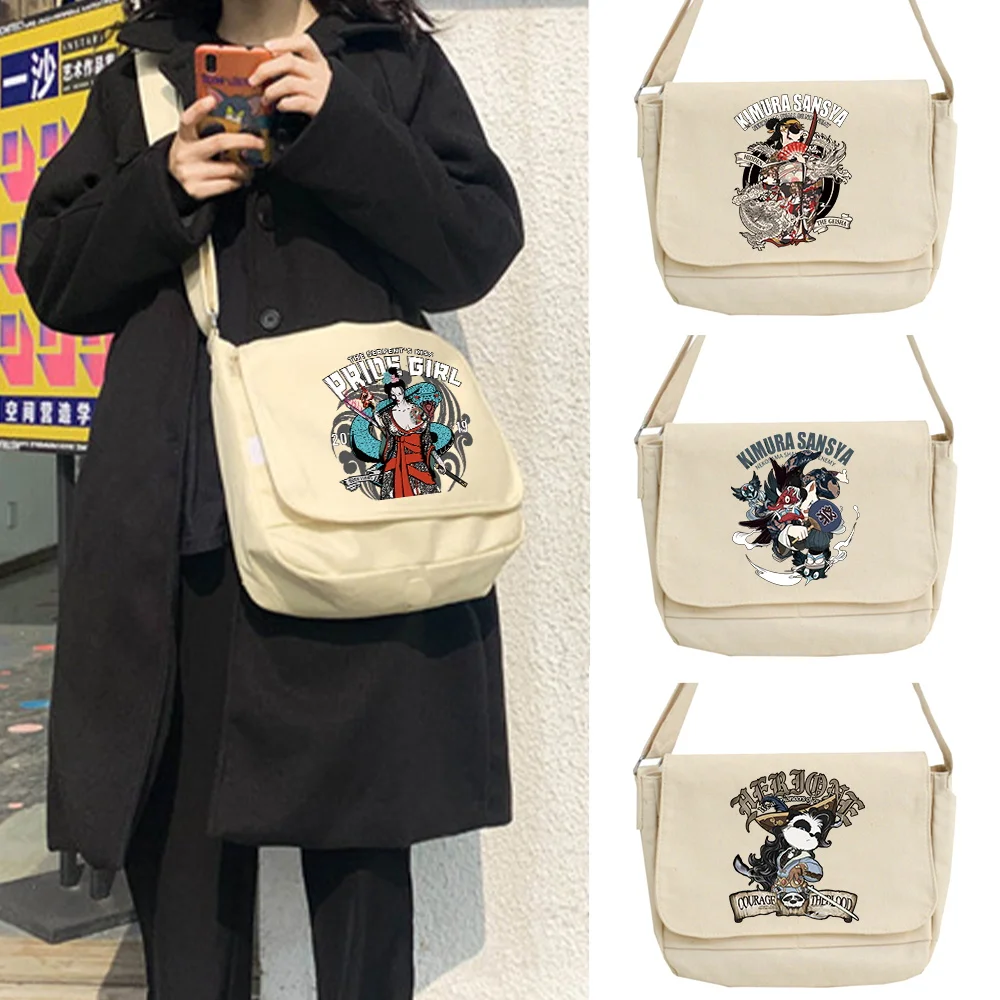 

Messenger Bag 2024 Women Fashion Wild Canvas Shoulder Bags Harajuku Casual Version Satchels Samurai Print Postman Case