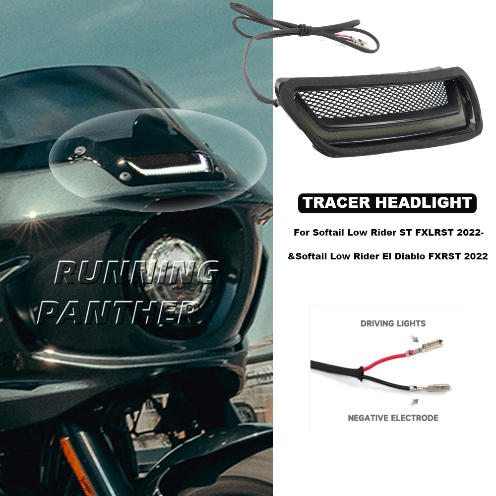 

For Harley Softail Low Rider ST El Diablo FXRST FXLRST 2022 2025 NEW Motorcycle White Tracer Headlight Vent Accent LED Light