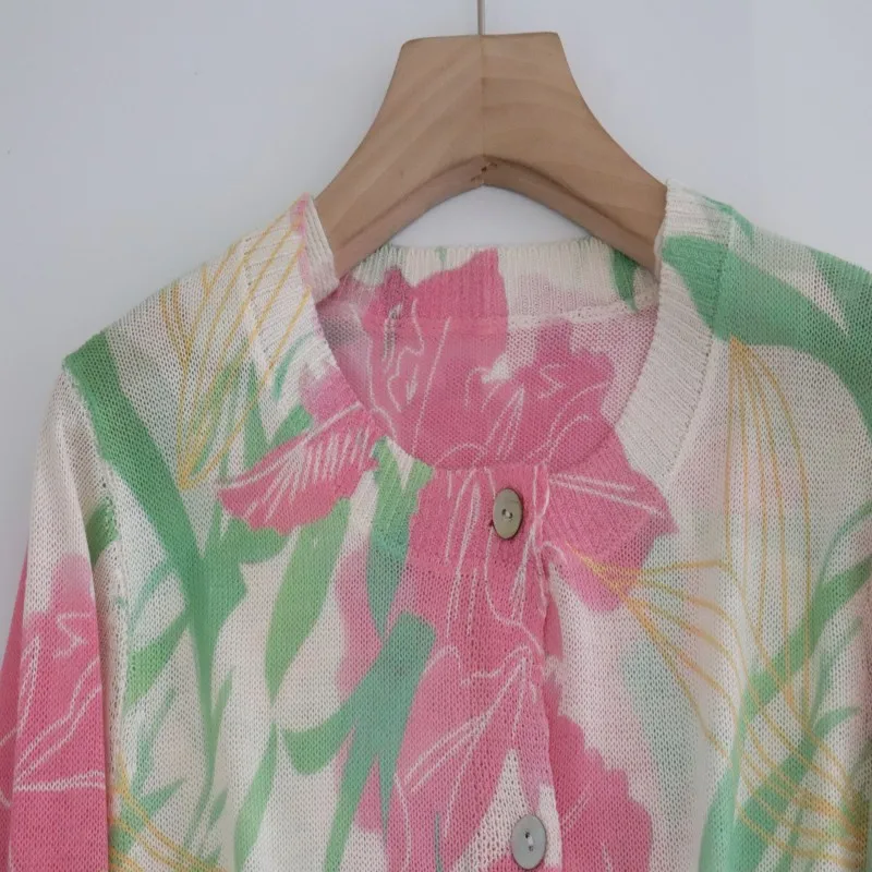 Faionable Print Gebreid Lang Sve rond Ne Open Vest Dames Zomer Nieuwe collectie Ademend Lichtgewicht Veelzijdige top