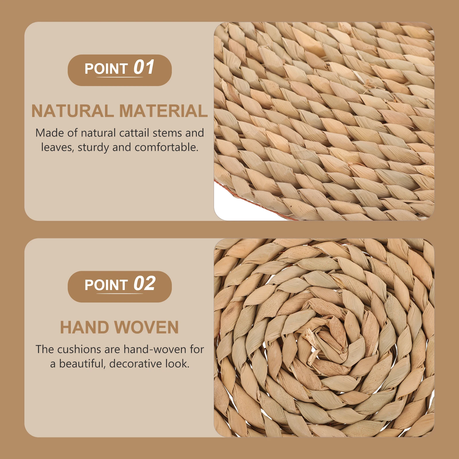 

Natural Cattail Woven Seat Cushion 40x40cm Deep Color for Yoga Meditation Home Office Smooth Handmade Practical
