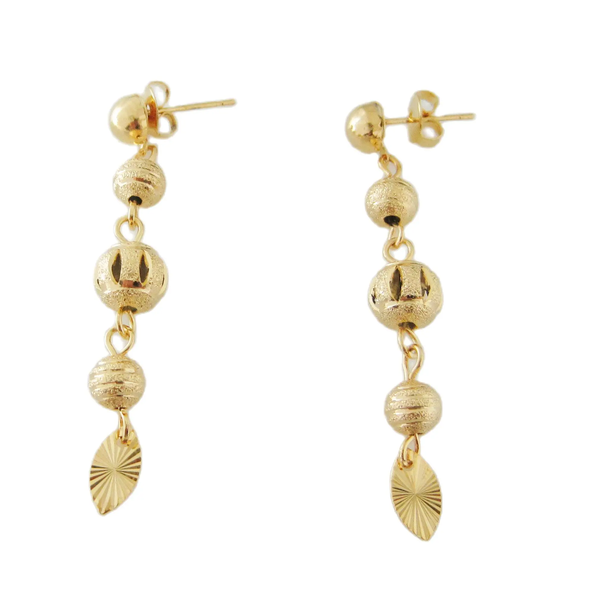 Foromance SCRUB HOLLOW BALLS DANGLE EARRING WITH DIFFERENT SIZE ROUND BALL DANGLER YELLOW GOLD PLATED GREAT GIFT