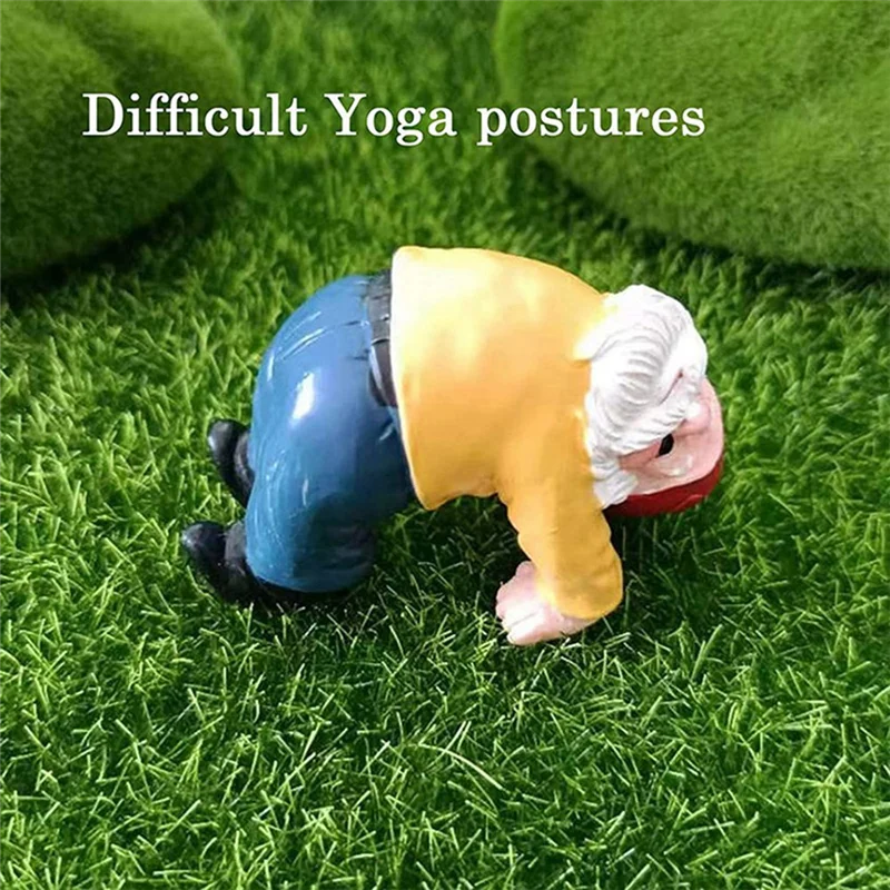 

A63X-4Pcs Funny Garden Gnomes, Yoga Dwarf Garden Ornaments, Fairy Garden Gnome Accessories Miniature Decorations