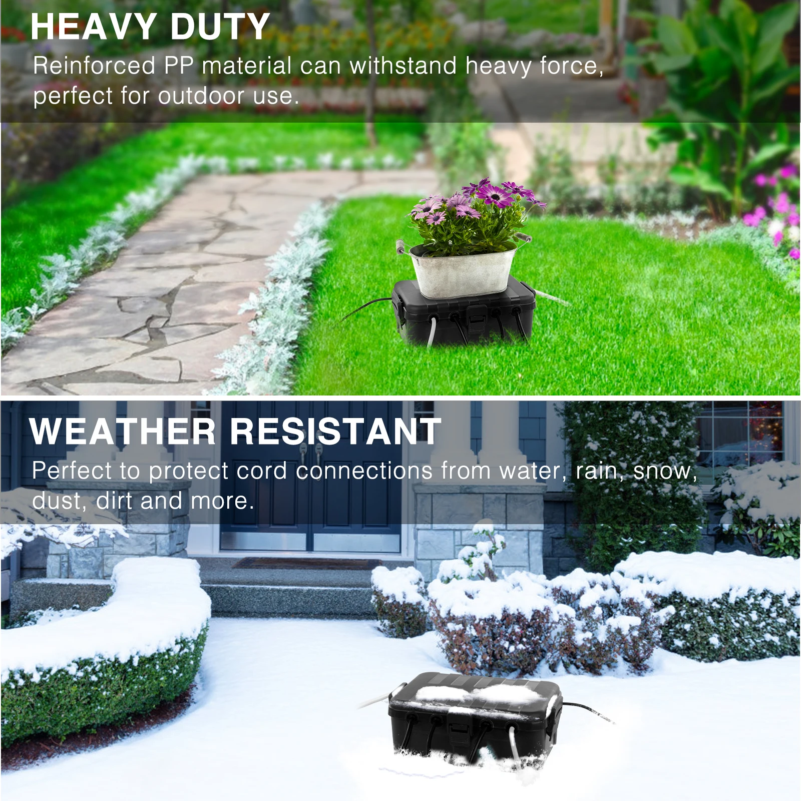 صندوق كهربائي كبير خارجي، غطاء سلك تمديد، منفذ حماية، قابس، مقبس، مؤقت، شريط طاقة، ديكور إضاءة للعطلات