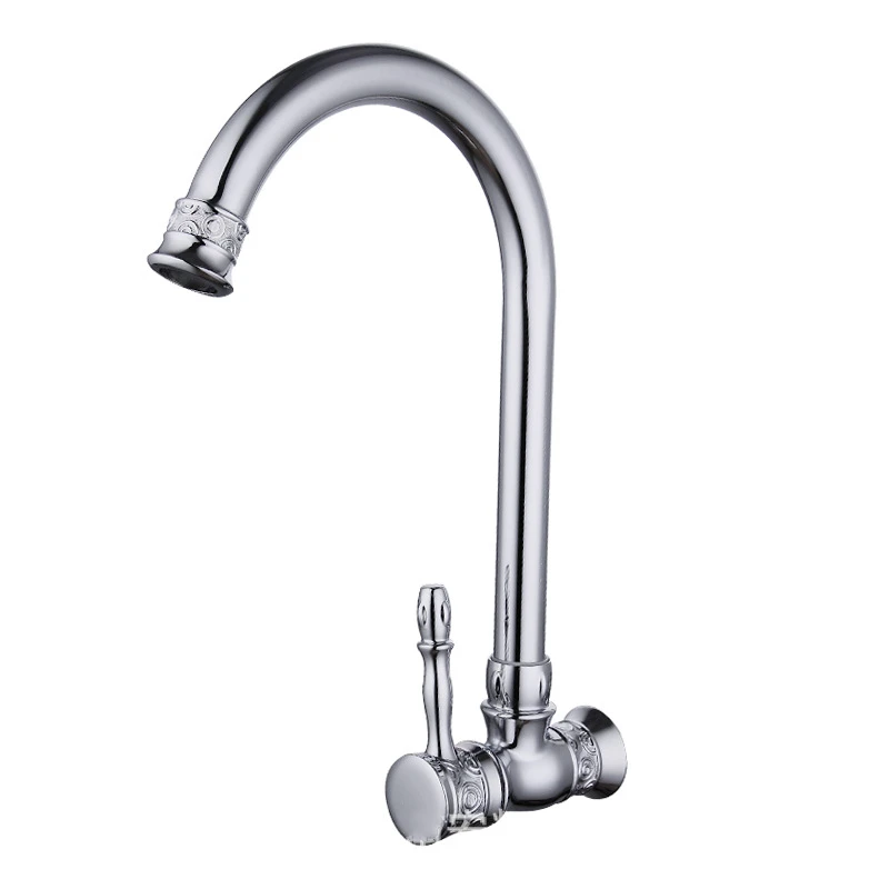 

1PC Znic Alloy Chrome Single Cold Single Handle Tap Wall Mount Thread G1/2' 360° Rotation