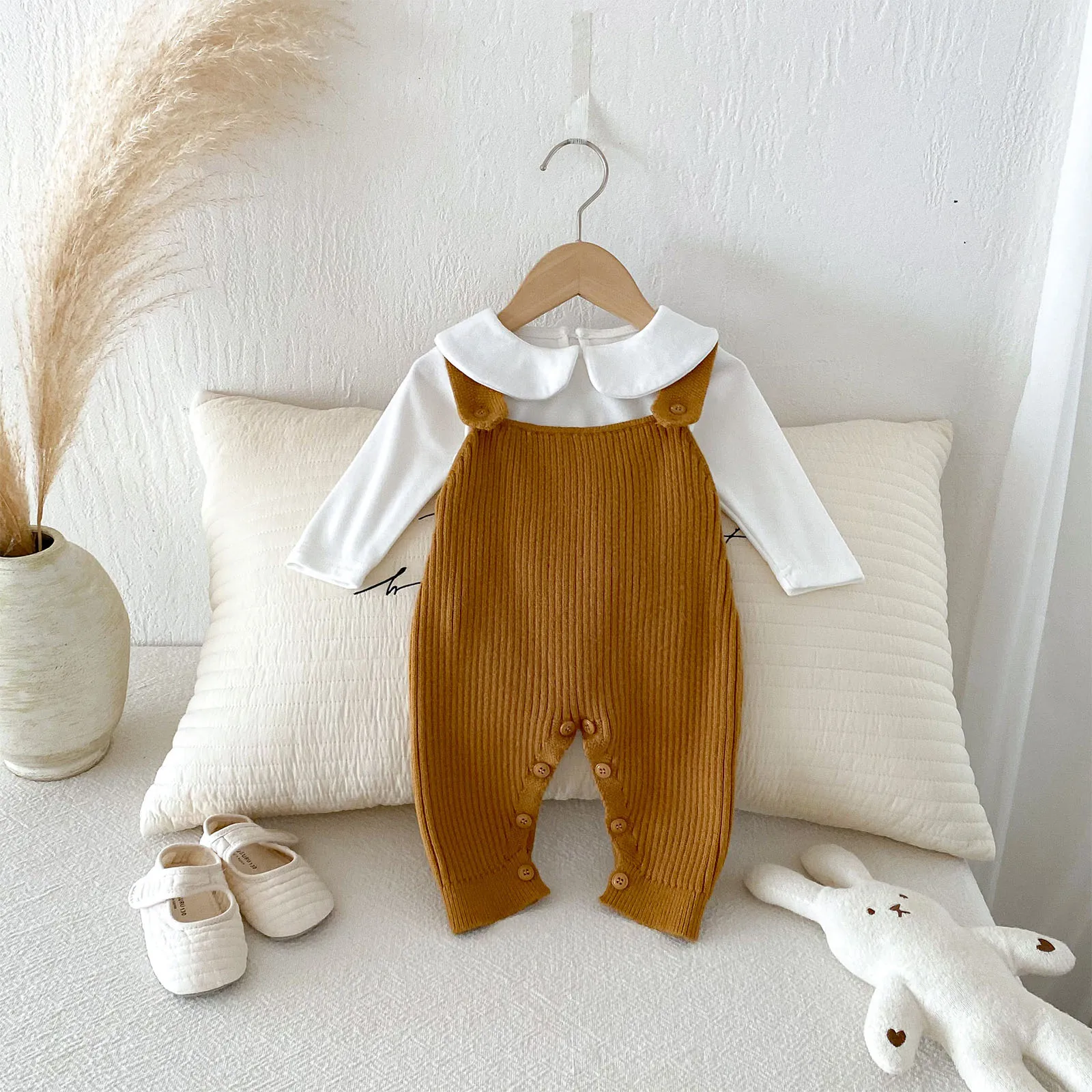 بدلة قفز للأطفال الأولاد والبنات بدون أكمام بلون سادة لخريف وشتاء محبوكة سترة فضفاضة لحفلات عيد الميلاد اليومية للتصوير الفوتوغرافي #2