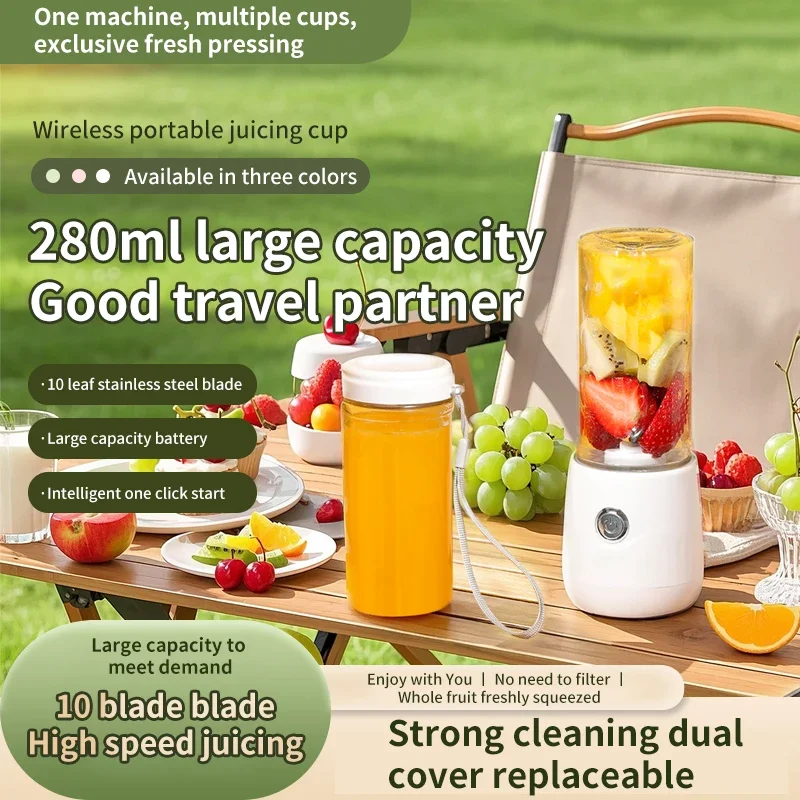 Portable Juicing Cup Double Cups Electric Glass Fruit Blender Multifunctional Kitchen Juicer USB Charging Outdoor Juicing Cup