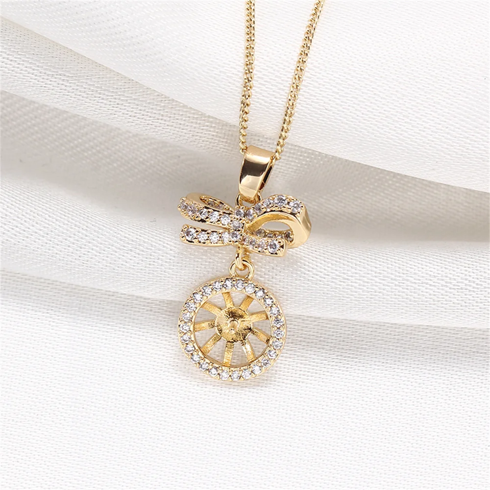 Domestic 14k Gold Plated Color-preserving Bow Zircon Pearl Pendant Necklace DIY Accessories Fashion Temperament Female