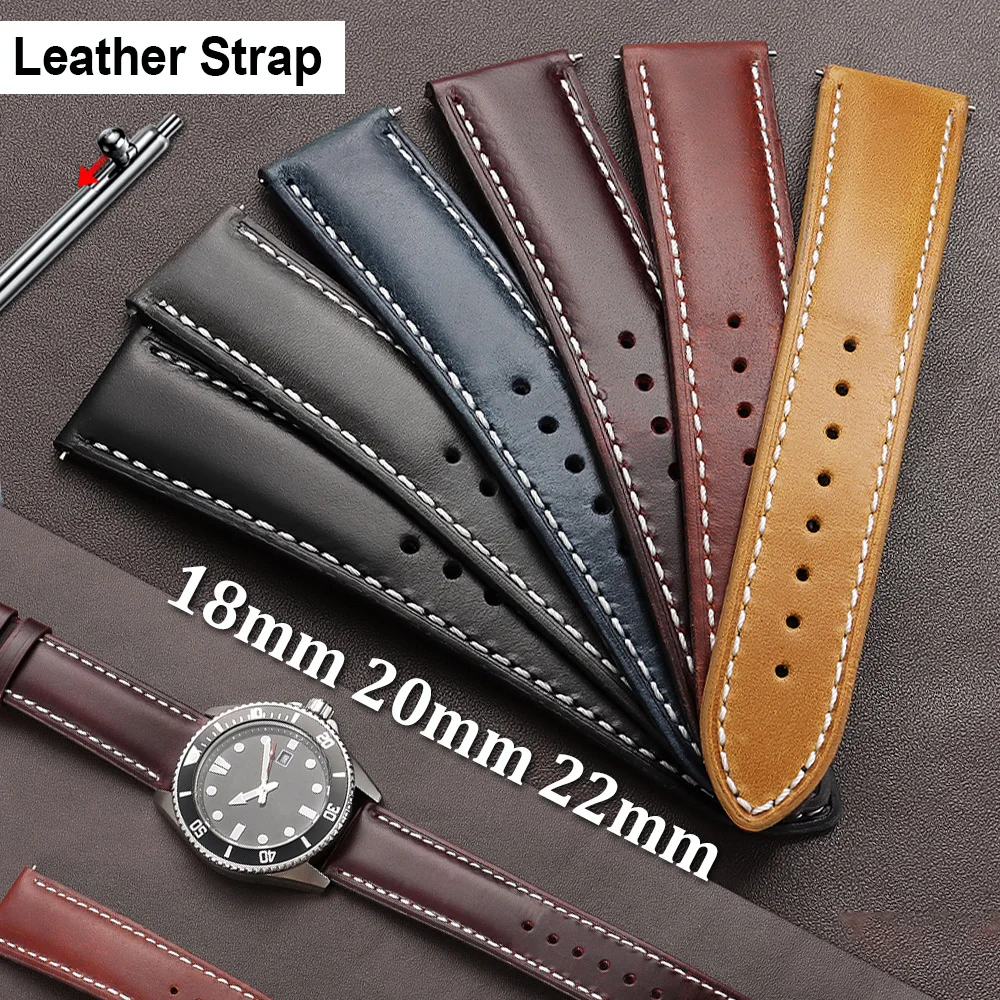 

Oil Wax Vintage Brown Black Calfskin Watch Strap 18mm 20mm 22mm Universal Watch Band Genuine Leather Wristband Replace Bracelets