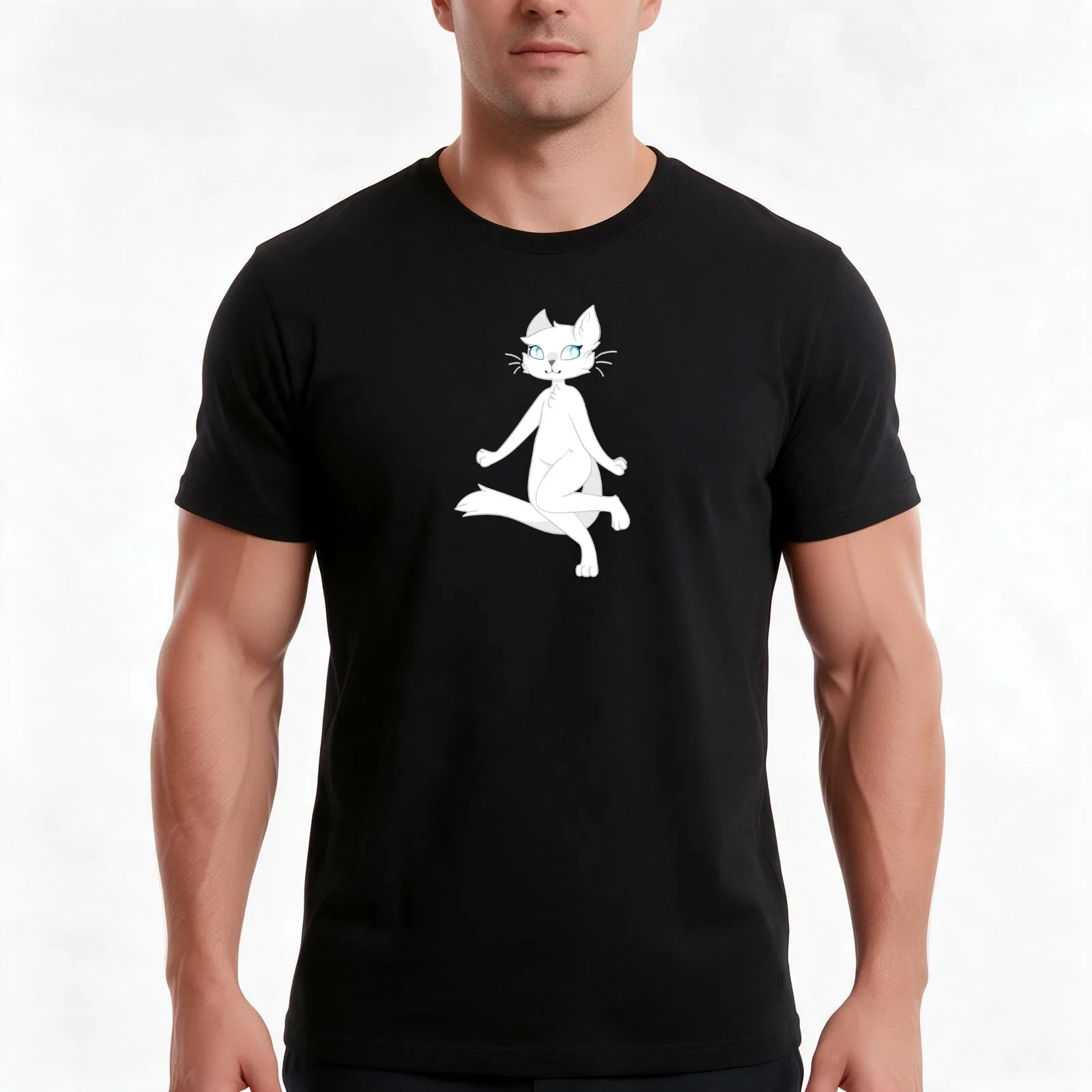 Neko Atsume Snowball T-Shirt, Summer Casual Cotton Tee, Oversized Streetwear Tops, Vintage Graphic Print, Loose Fit Short Sleeve