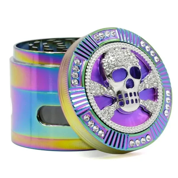 Skull Shape Tobacco Grinder, 3 Layers, 50mm, Rainbow Color, Zinc Alloy, Herb Grinders for Smoking, Tobacco Crusher, New Style