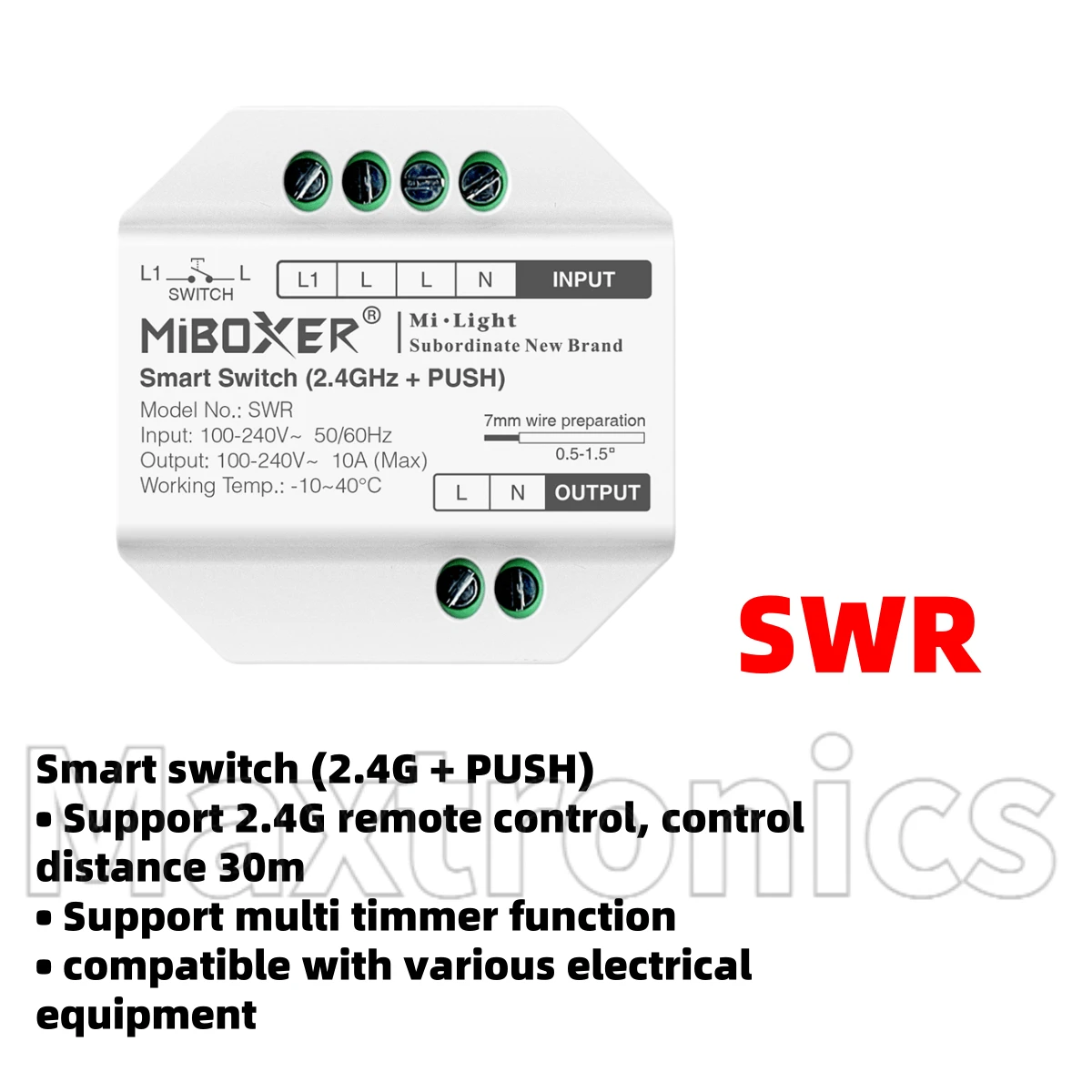 Miboxer 2.4G Smart Switch WiFi SWL/PUSH SWR Remote Control LED Lights 10A AC100-240V Support Tuya Smart App Control Multi Timmer