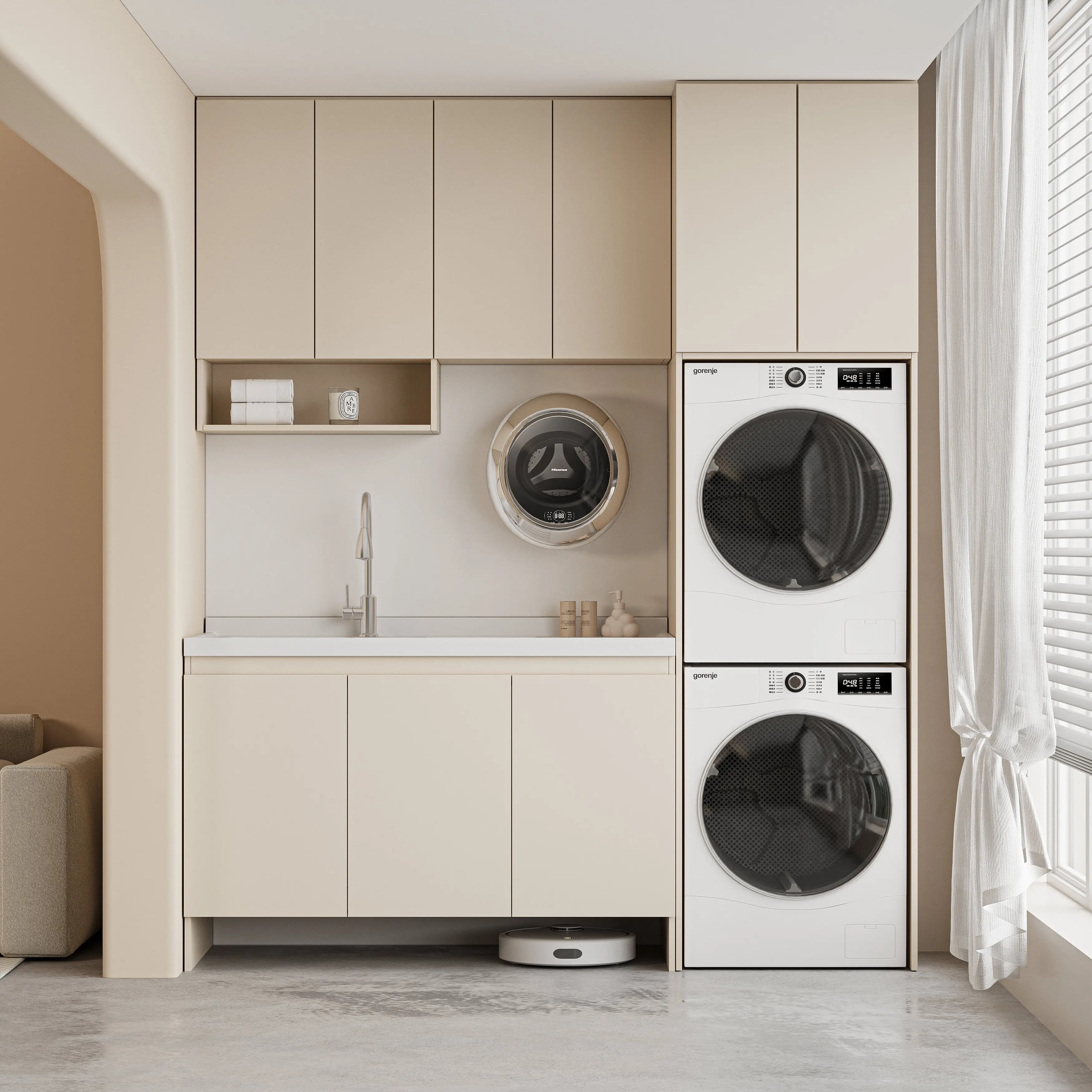 

HV-Sink Quartz Stone Basin with Laundry Board Honeycomb Aluminum Balcony Washing Machine Set with Matching Cabinet Combination*