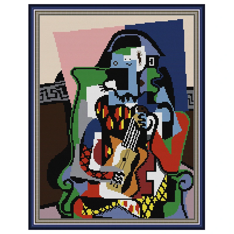 Picasso-Harlequin Musician Patterns Counted Cross Stitch Set 11CT 14CT 16CT Stamped DMC Cross-stitch Kit Embroidery Needlework