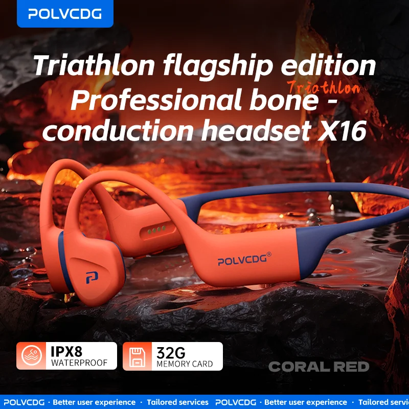 POLVCDG Bone Conduction Bluetooth Earphones 32GB Memory IPX8 Swimming Earphones Bluetooth 5.4 Silicone Material 2024 New X16