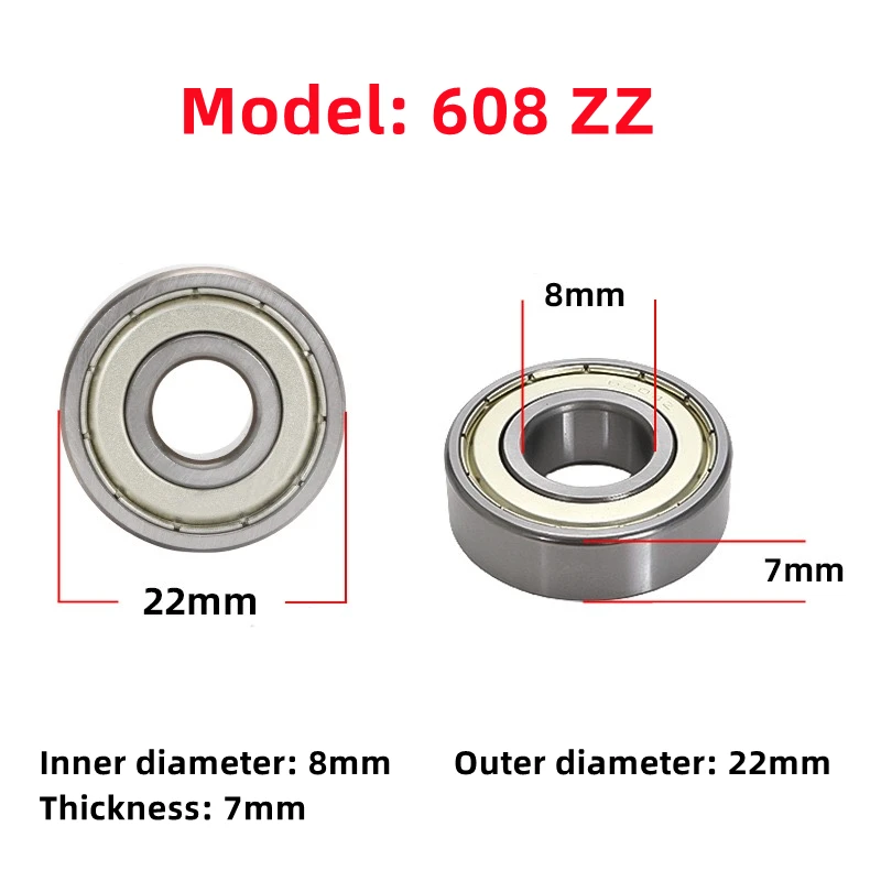 10 Stück 608 ZZ 608RS Kugellager 608ZZ Metall doppelt geschirmte Miniatur-Rillen-Skateboard-Kugellager 8 mm x 22 mm x 7 mm – Detail 2