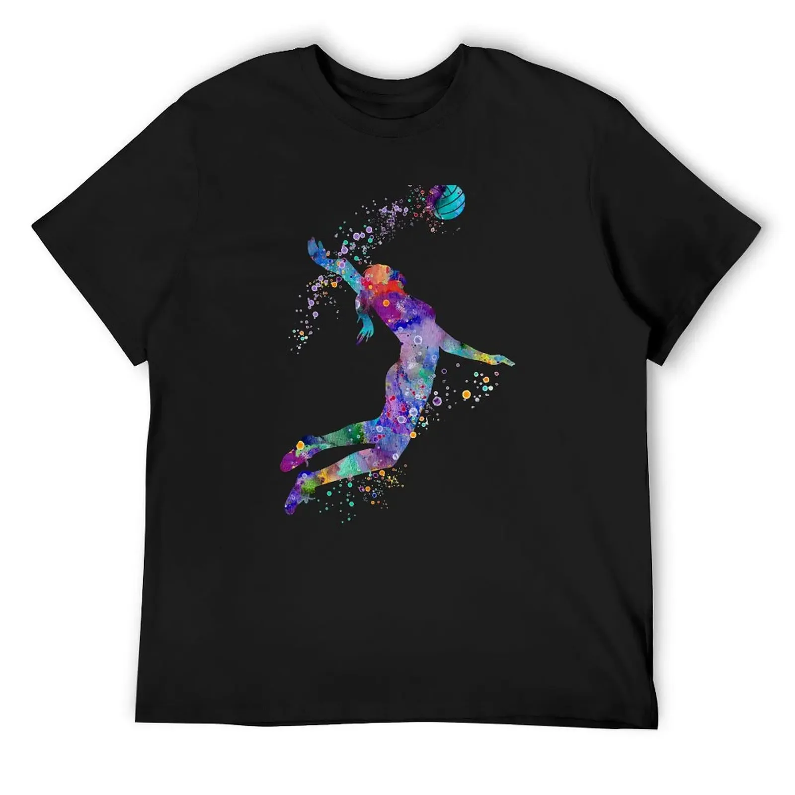 Volleyball Girl Watercolor Painting Art Print Sports Gifts T-Shirt blacks custom t shirt mens t shirt graphic