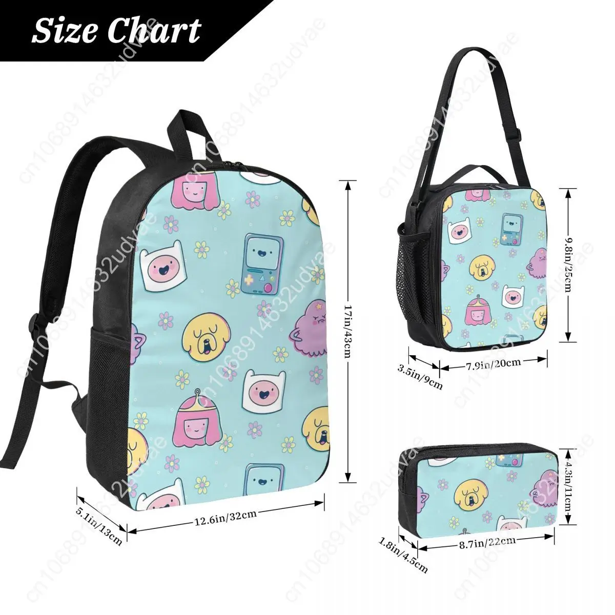 Adventure Friends (Adventure Time) Backpack Student Boy Girl BookBag School Bag Shoulder Bag 3ps Insulated Lunch Bag Pencil Case