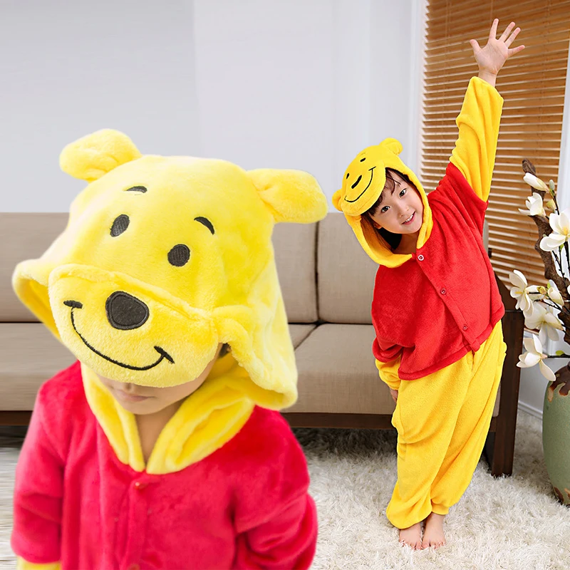 Sonbahar ve Kış Karikatür Yapışık Pazen Winnie The Pooh Sevimli Hayvan Pijama Ev Giysileri Erkekler ve Kızlar için Cadılar Bayramı Hediyesi