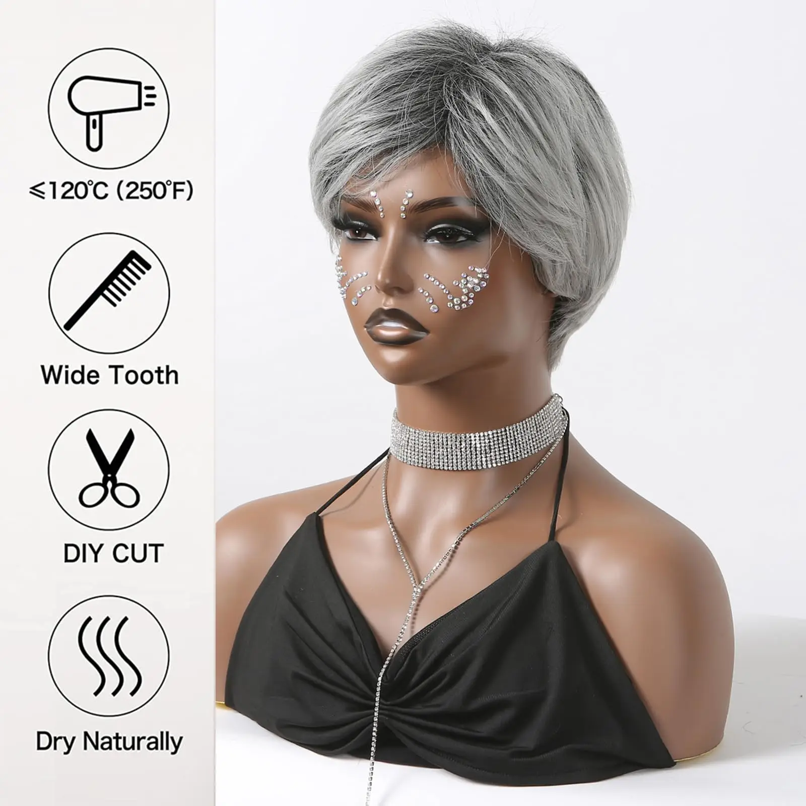 ALAN EATON Sliver Pixie Cut Wigs for Women Short Grey Layered Wig Fluffy Daily Party Hair Heat Resistant Synthetic Wig Cosplay