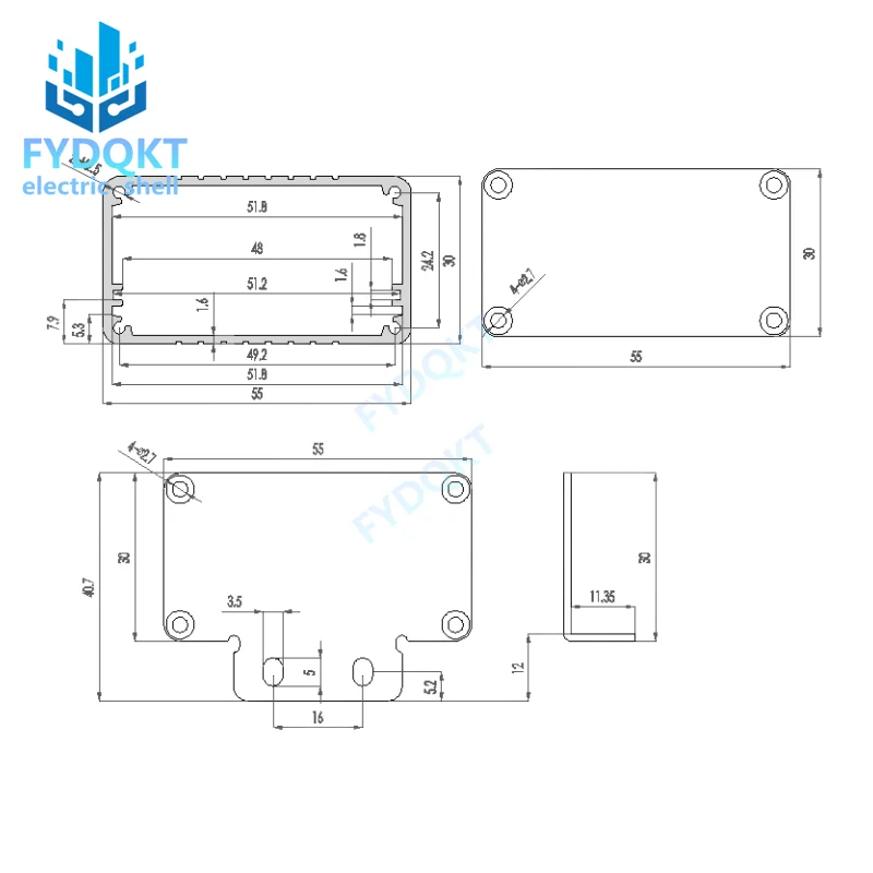Scatola di profilo in alluminio in lega di alluminio involucro scatole di batteria PLC PCB 80x55x30mm
